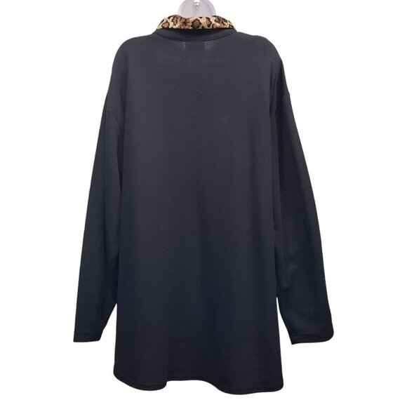 VTG 90s Fashion Bug 22/24W Ribbed Cardigan Shacket Animal Print Trim Black NEW - Picture 6 of 12